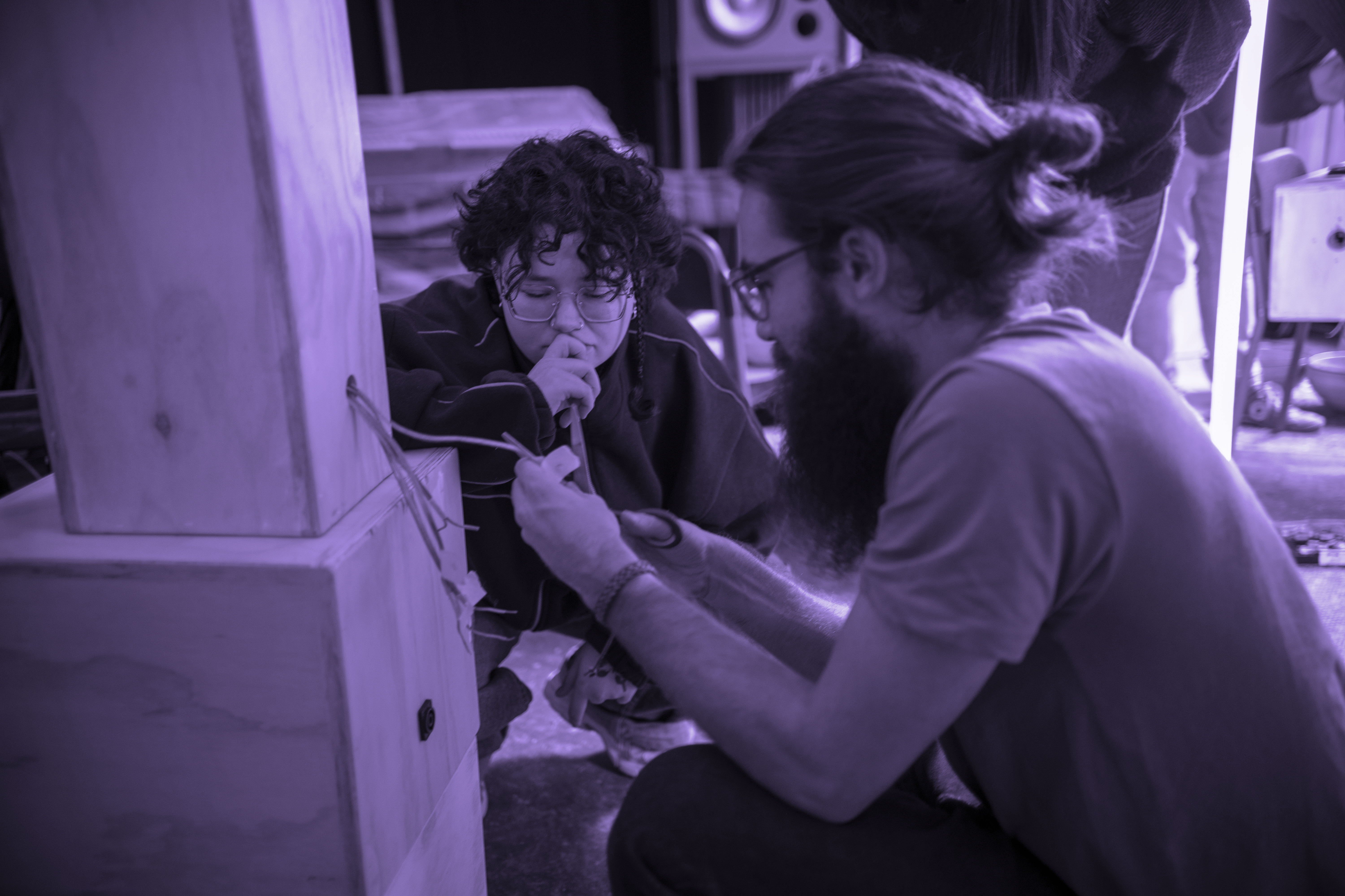 Wiring an Acousmonium speaker cabinet in the workshop